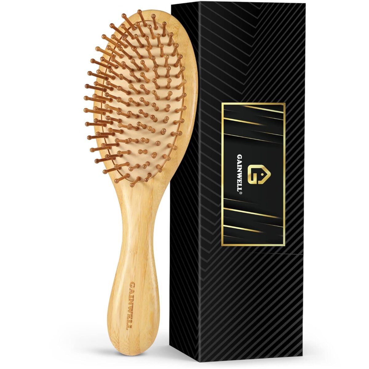 Ergonomic natural bamboo hair brush with wooden bristles for hair growth, scalp massage, and detangling. Ideal for men, women, and kids.