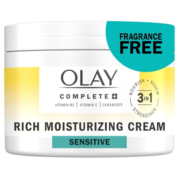 "Olay Vitamin B3 Cream – Best Olay Fragrance-Free Moisturizer for Dry Skin with Hydrating Ceramides & Vitamin E."
