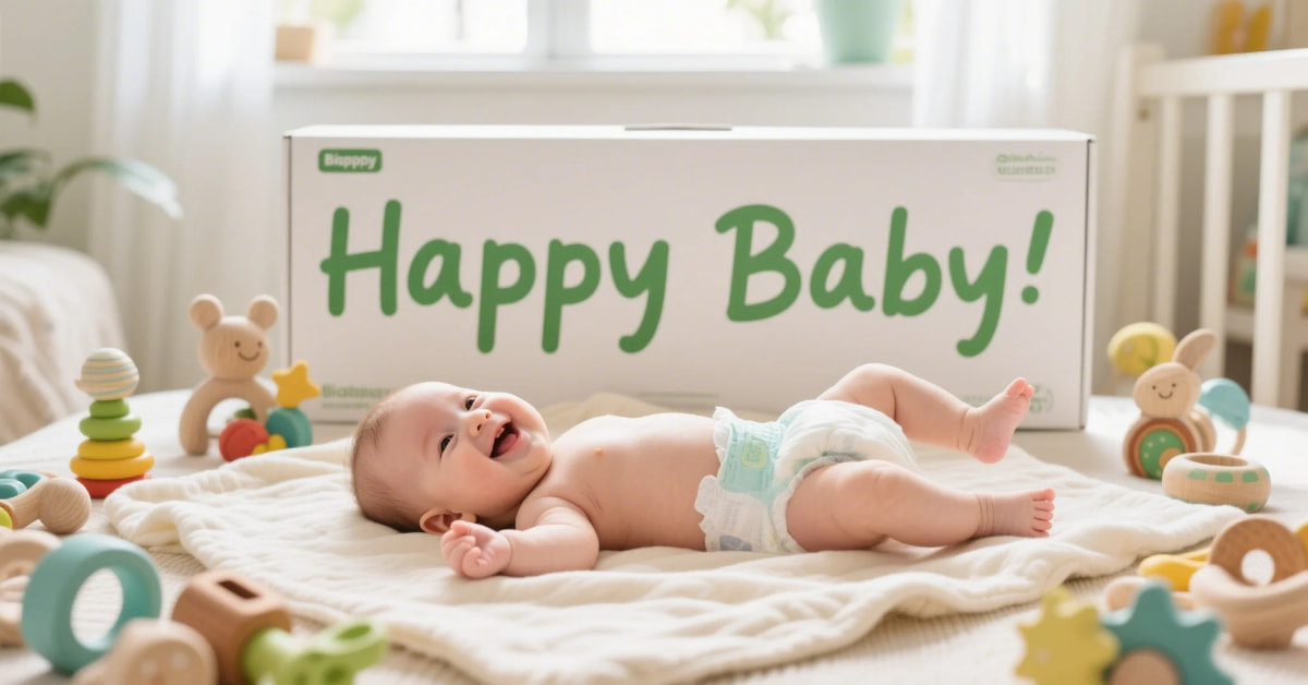 Happy baby with sustainable diaper and eco-friendly toys