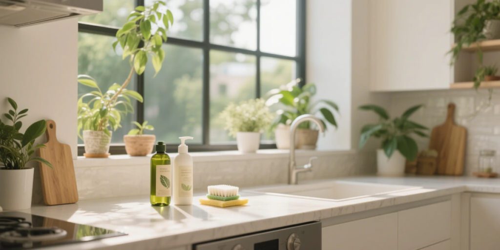 Eco-friendly kitchen with natural cleaning products