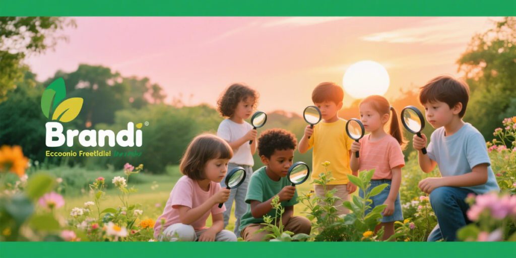 Environmental education for kids banner with children exploring nature