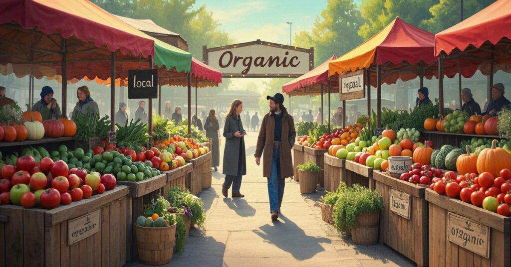 Basket filled with local and seasonal foods in a sustainable home kitchen