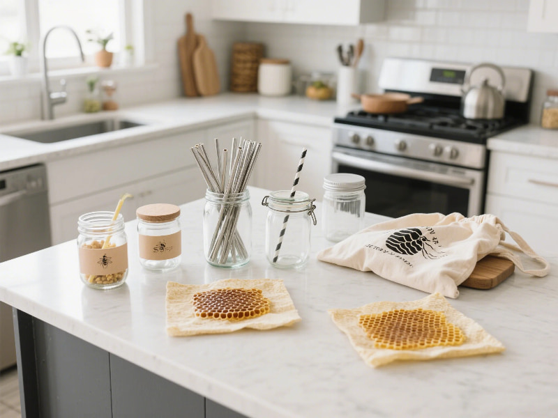 Kitchen showcasing zero-waste living and plastic-free household products