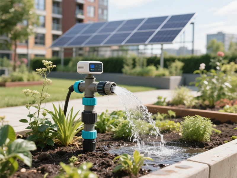 Water-saving devices installed in a modern eco-home bathroom and kitchen
