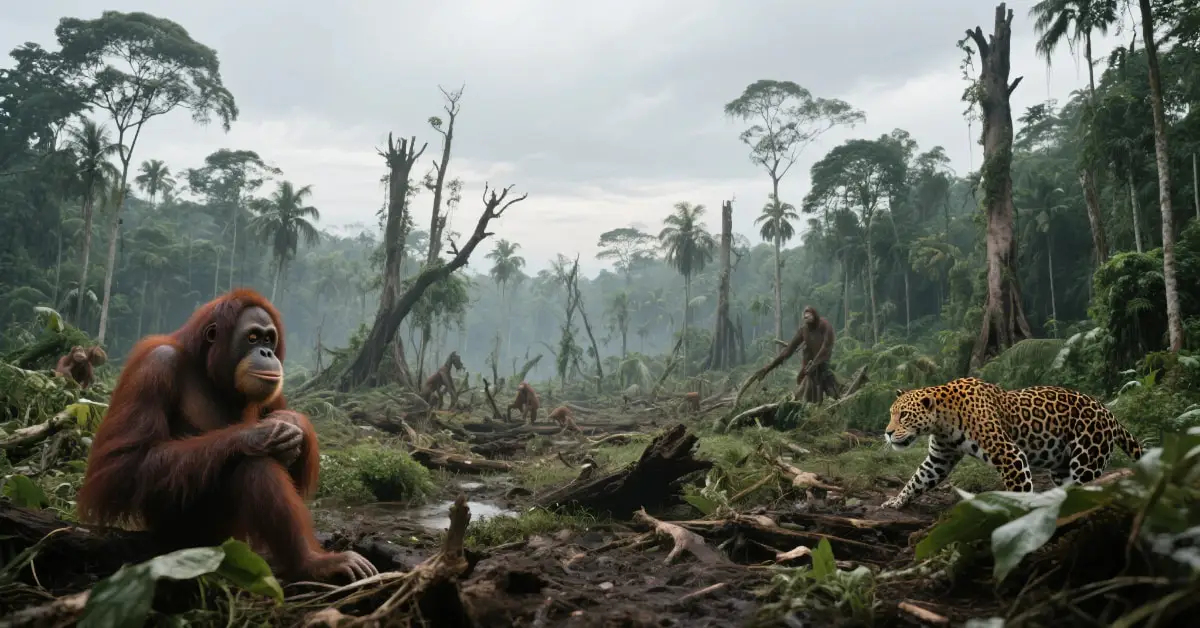 Deforestation effects on wildlife in tropical rainforest