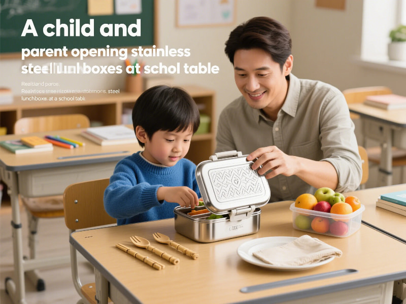 eco-friendly stainless steel lunchboxes and bamboo cutlery for school lunch