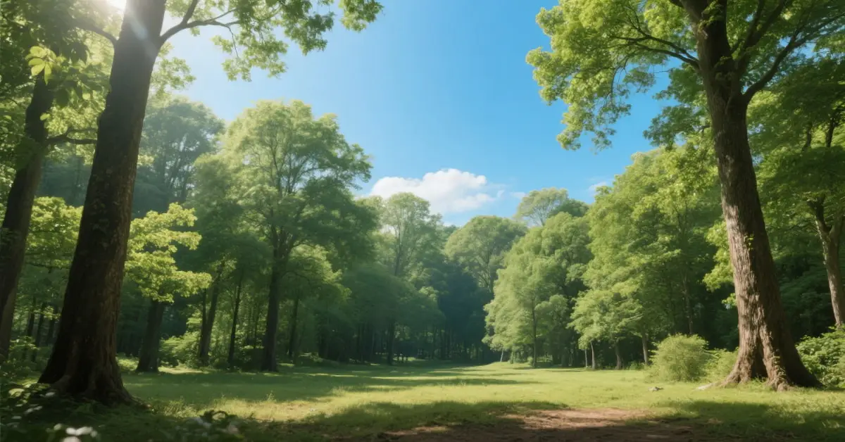 Forests and climate change solutions depicted through carbon capture in dense tropical woodland.
