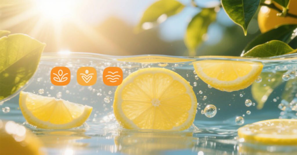 Lemon juice health benefits illustrated with fresh lemon and a glass of infused water.”