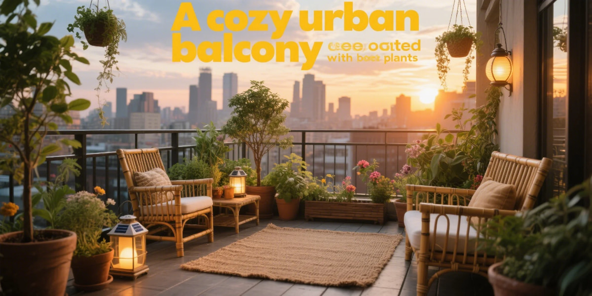 sustainable balcony retreat with eco-friendly furniture and plants