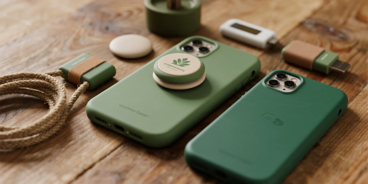 Biodegradable phone accessories including eco-friendly cords, PopSockets, and cases for 2025