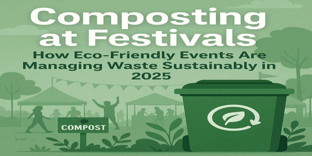 composting at festivals with color-coded bins and eco-friendly signage