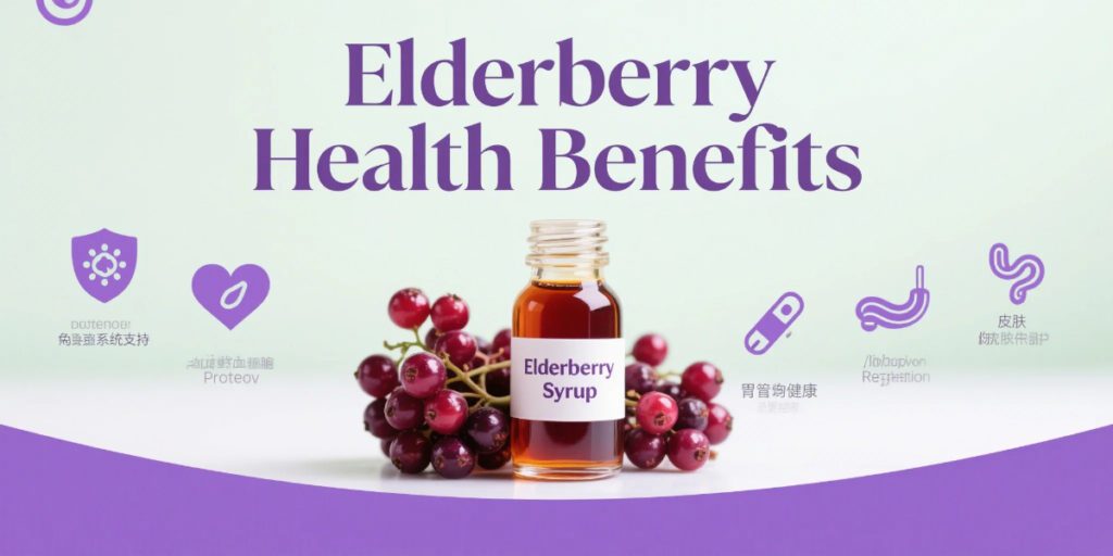 “Elderberry health benefits antioxidants syrup immune support infographic”