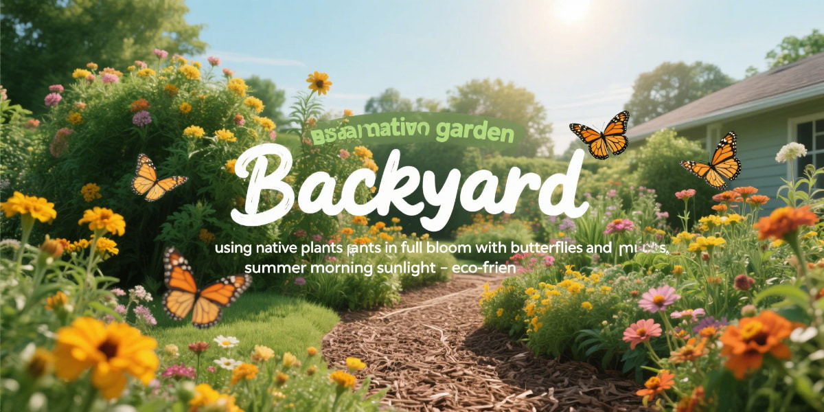 Native plant landscaping tips shown in a blooming eco-friendly backyard garden full of local flowers