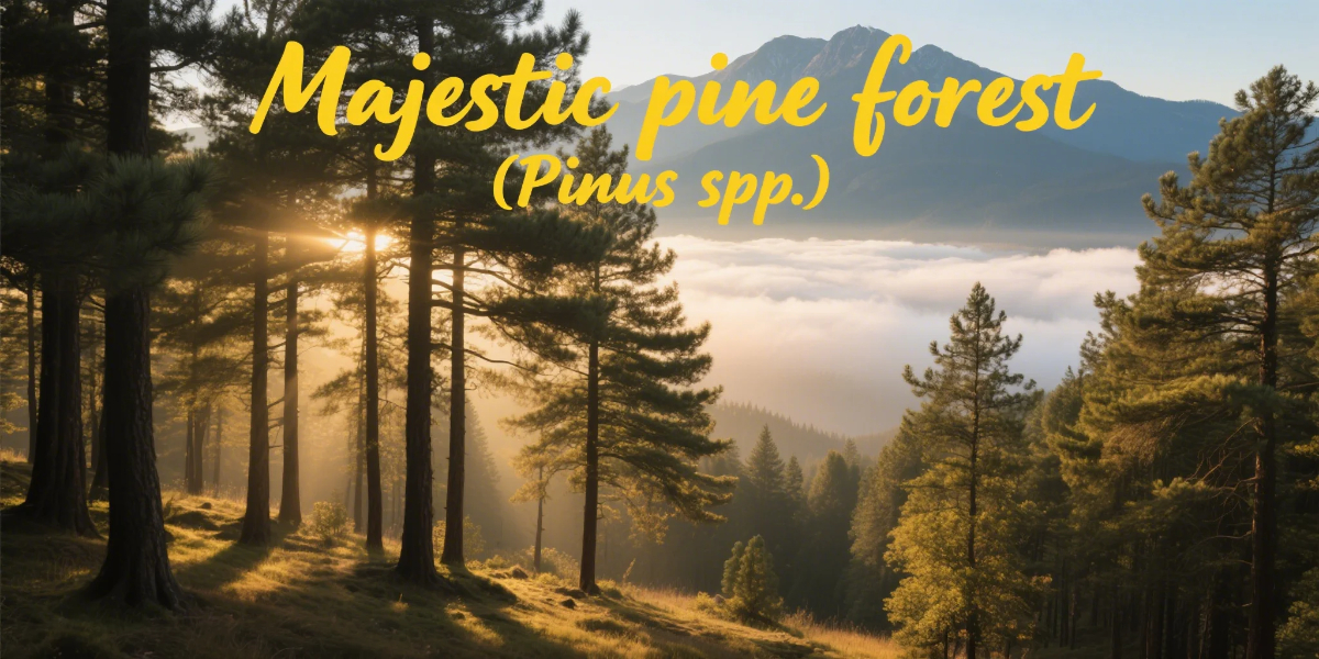 Peaceful sunrise in a pine forest highlighting the healing power of Pinus trees