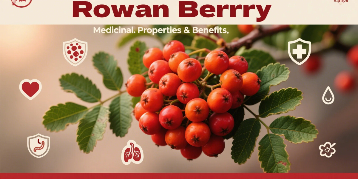 Rowan berry medicinal properties infographic immune antioxidant digestive respiratory cardiovascular skin support”