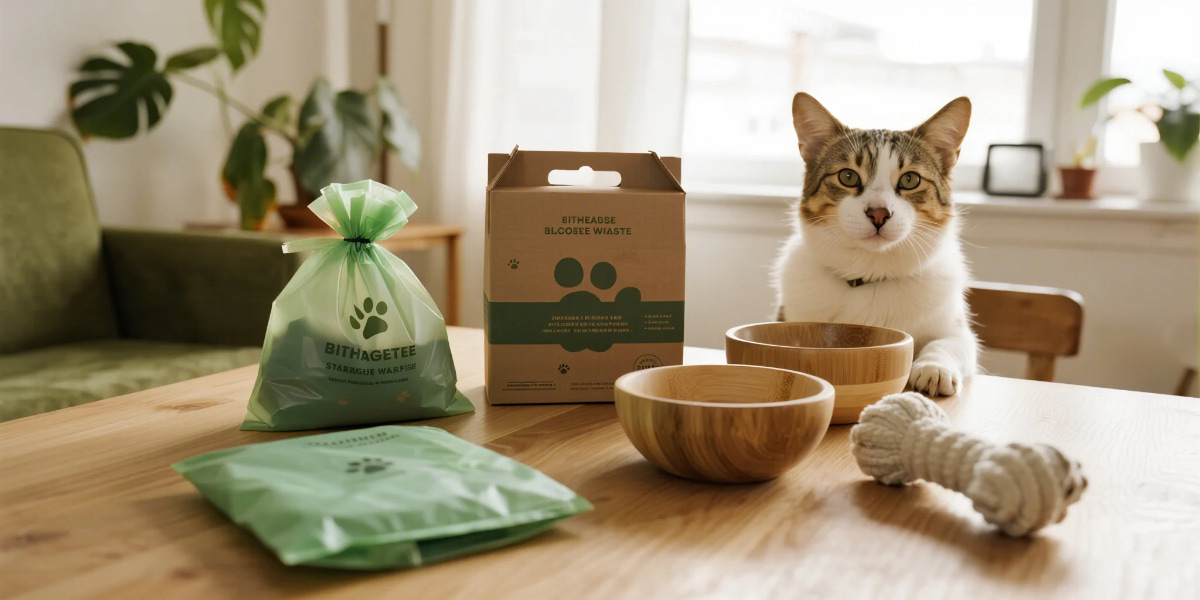 Sustainable pet products for eco‑friendly toys, bowls, and waste bags.”