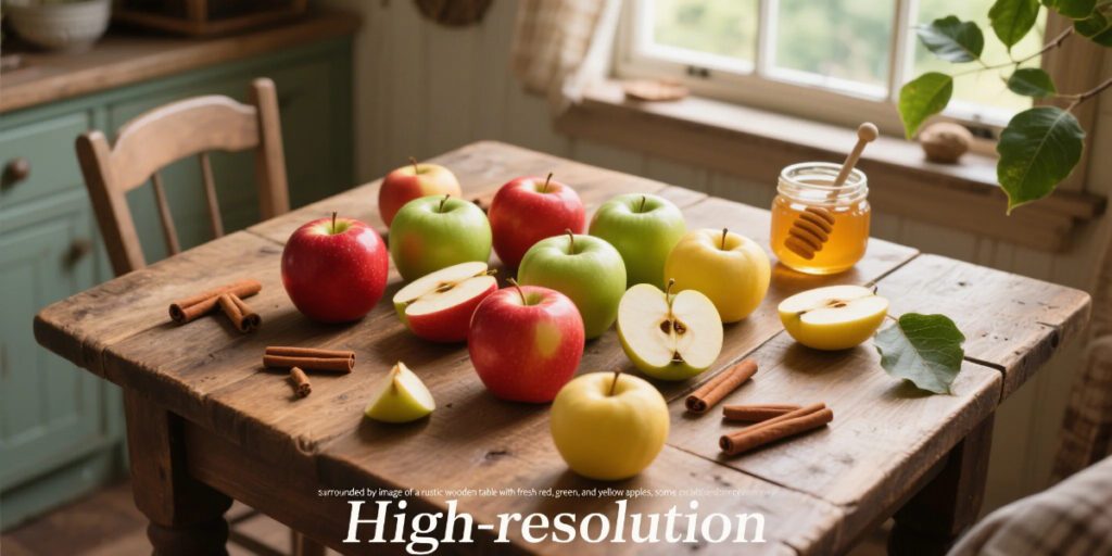 Colorful apples in a rustic setting promoting the health benefits of apple fruit