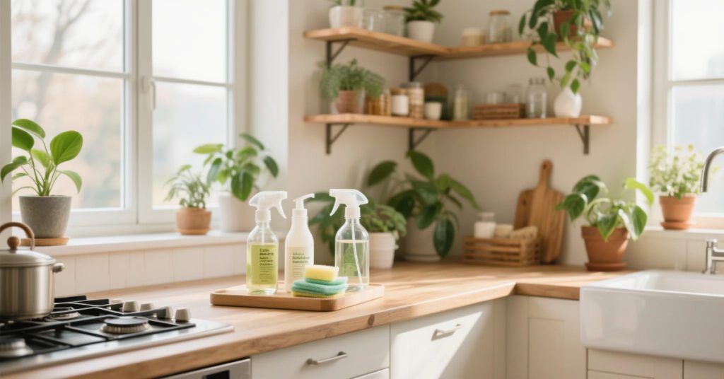 Biodegradable Cleaners Refill Concept with eco-friendly cleaning products and refillable bottles