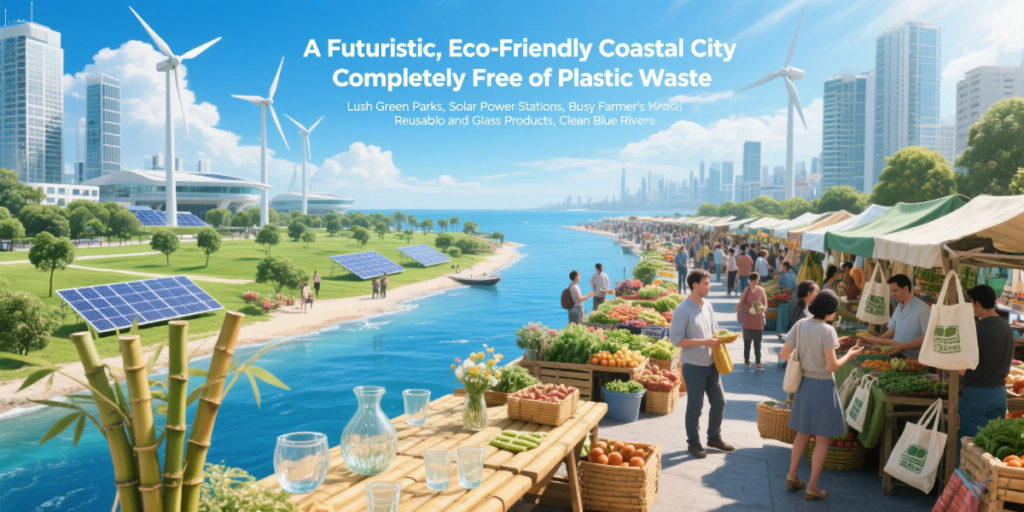 Plastic-free country sustainable cityscape with zero waste lifestyle