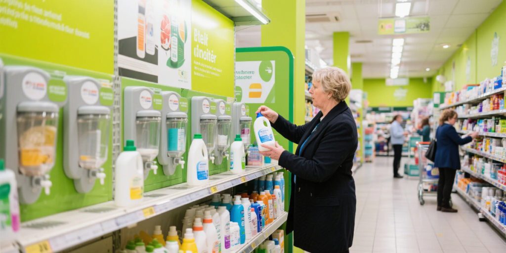 Customers using refillable products in UK supermarkets