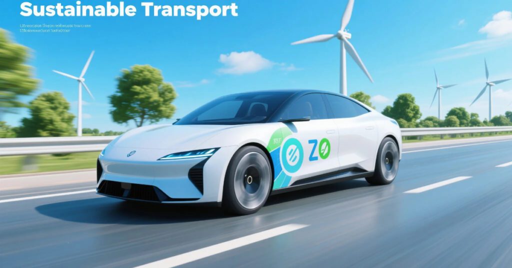 “Hydrogen-Powered Vehicles driving on a futuristic highway with zero emissions”