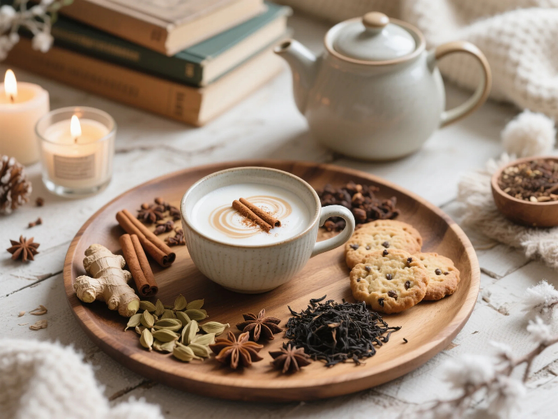Organic Chai Teas in a cozy Canadian winter setting