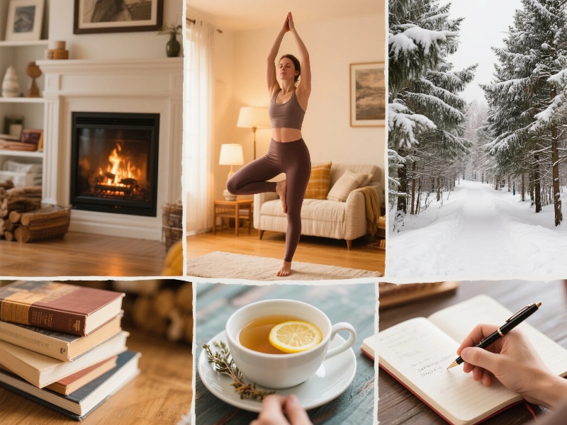 Winter Self-Care Ideas yoga journaling tea nature walks