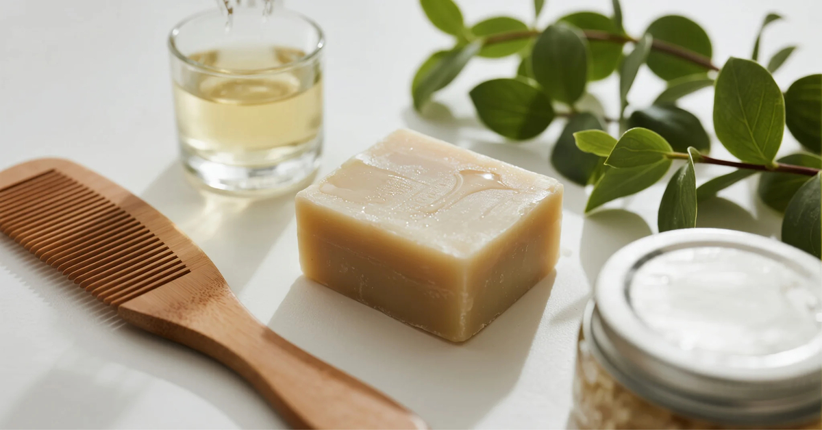 Eco-Friendly Hair Products with bamboo comb and shampoo bar