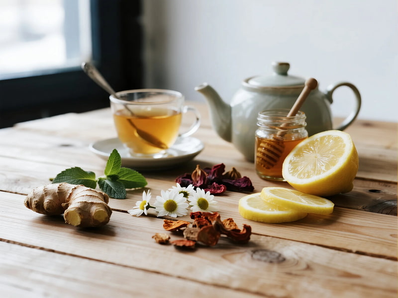 Herbal Teas for Winter Wellness – Cozy winter morning tea setup