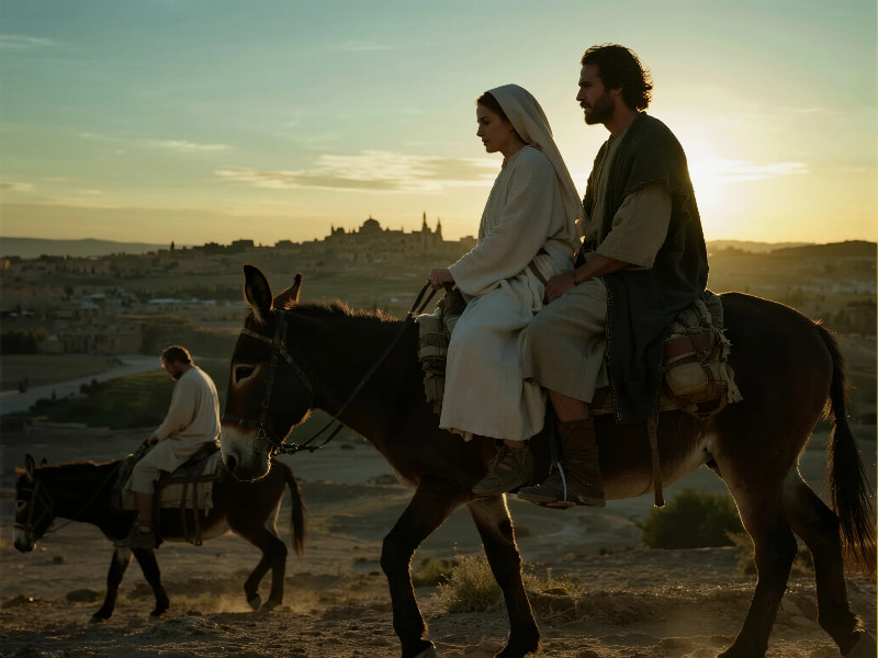 
Mary and Joseph traveling to Bethlehem before the Birth of Jesus Christ