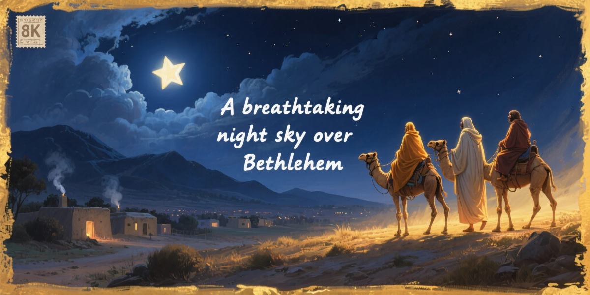 “The Star of Bethlehem guiding the three wise men to the birthplace of Jesus Christ.”