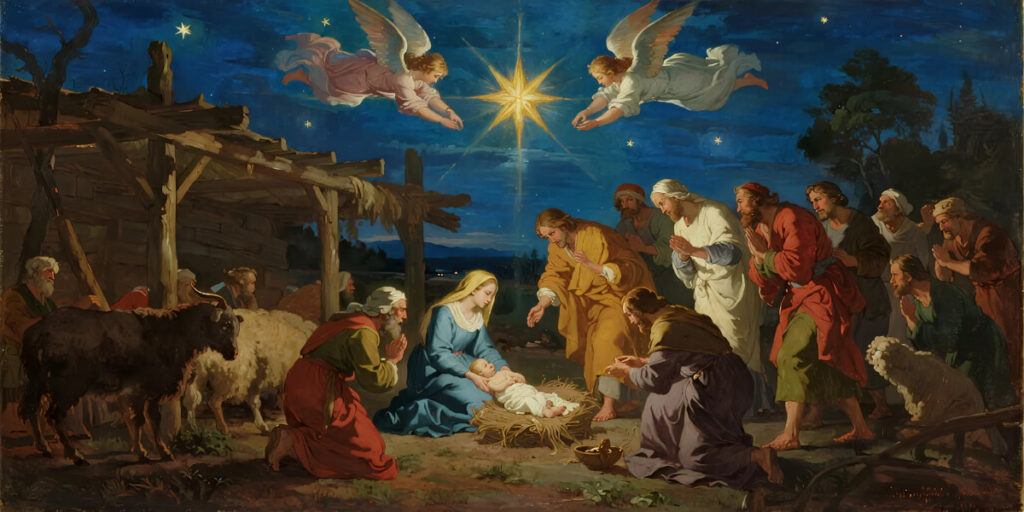 The Birth of Jesus and the Power of Forgiveness depicted in a glowing nativity scene