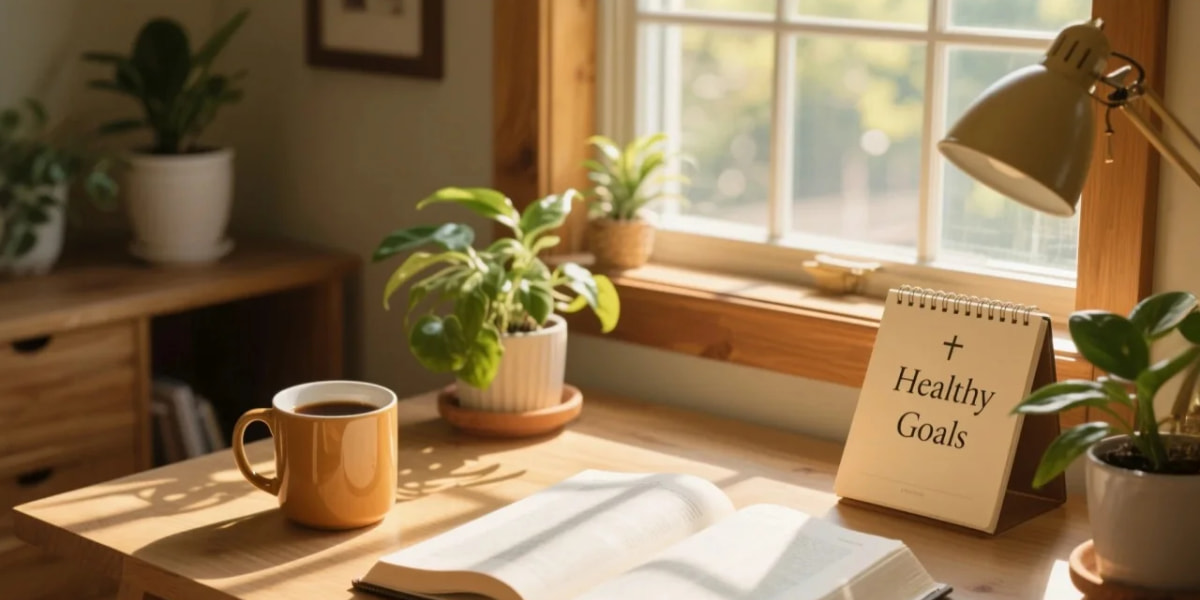 Christian guide on How to Set Healthy Goals with Bible and journal