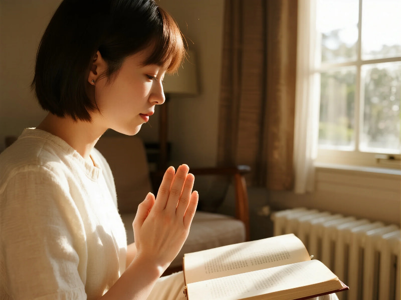 Woman praying during Powerful Morning Prayers to Start Your Day with Jesus