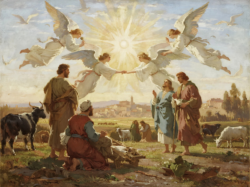 Angels announcing Jesus’ birth to the shepherds in Bethlehem