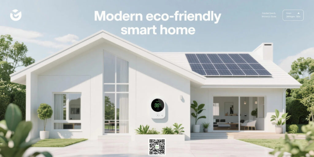 Green Tech Gadgets for a Sustainable Home arranged neatly for eco-friendly living.