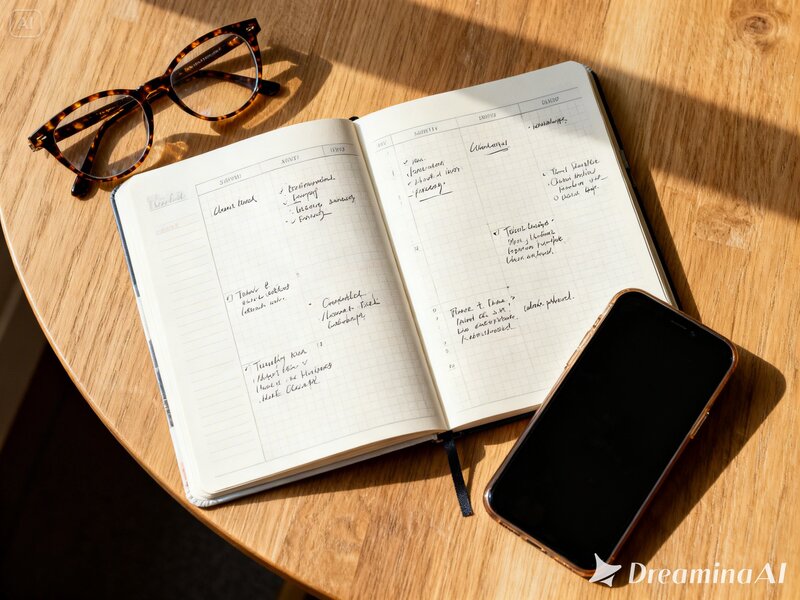 A person learning how to design a sustainable weekly routine using a digital planner.
